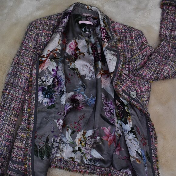 Basler Women’s Pink Gray Tweed Blazer Small-Medium Fun Vibrant Print Jacket - Picture 11 of 15